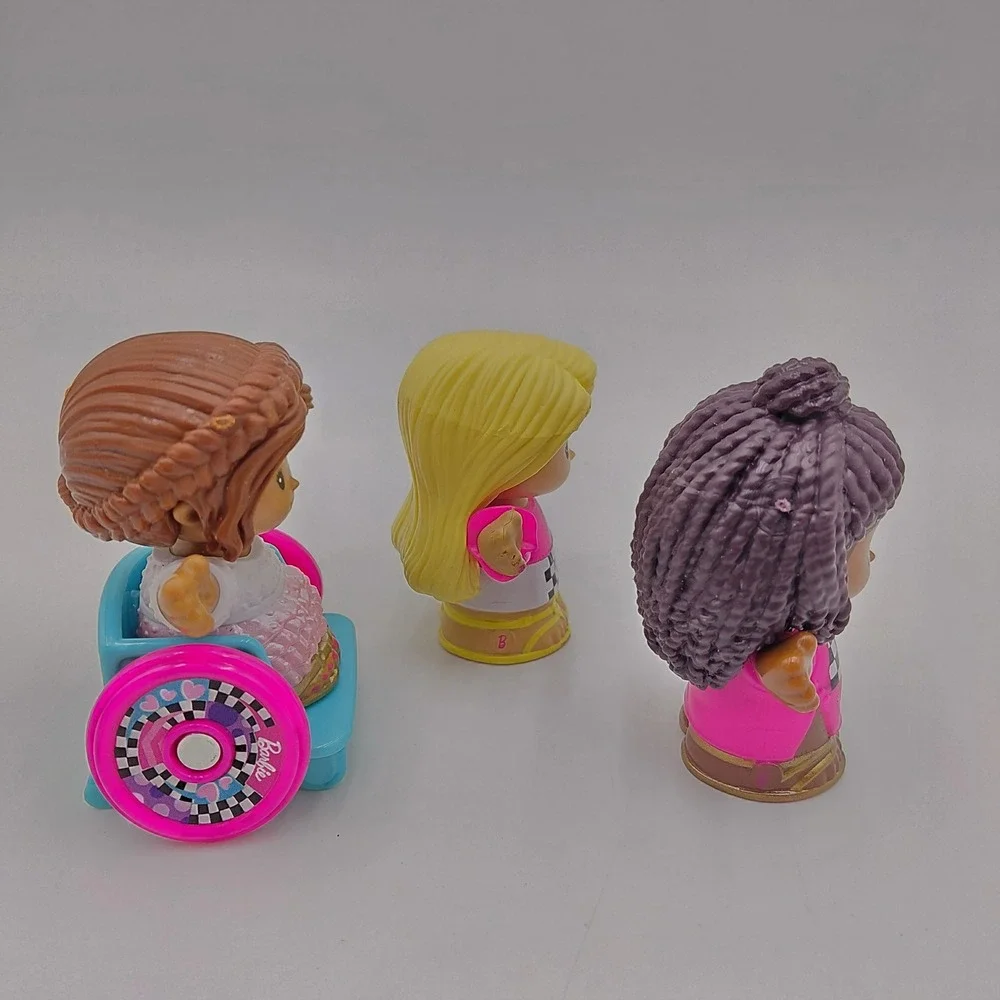 Fisher Price Little People Barbie Figures Lot 3 Girls Wheelchair Pink Checkered